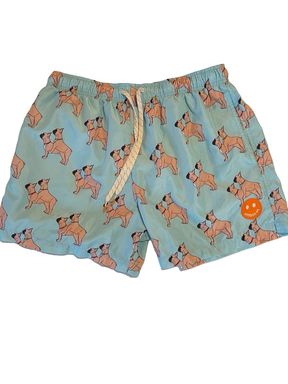 Ambsn Mens Swim Shorts Trunk Lined Medium French Bulldog Print Pockets Funny